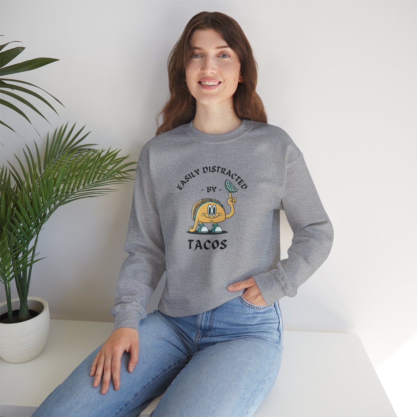 'Easily Distracted by Tacos' Unisex Heavy Blend™ Crewneck Sweatshirt