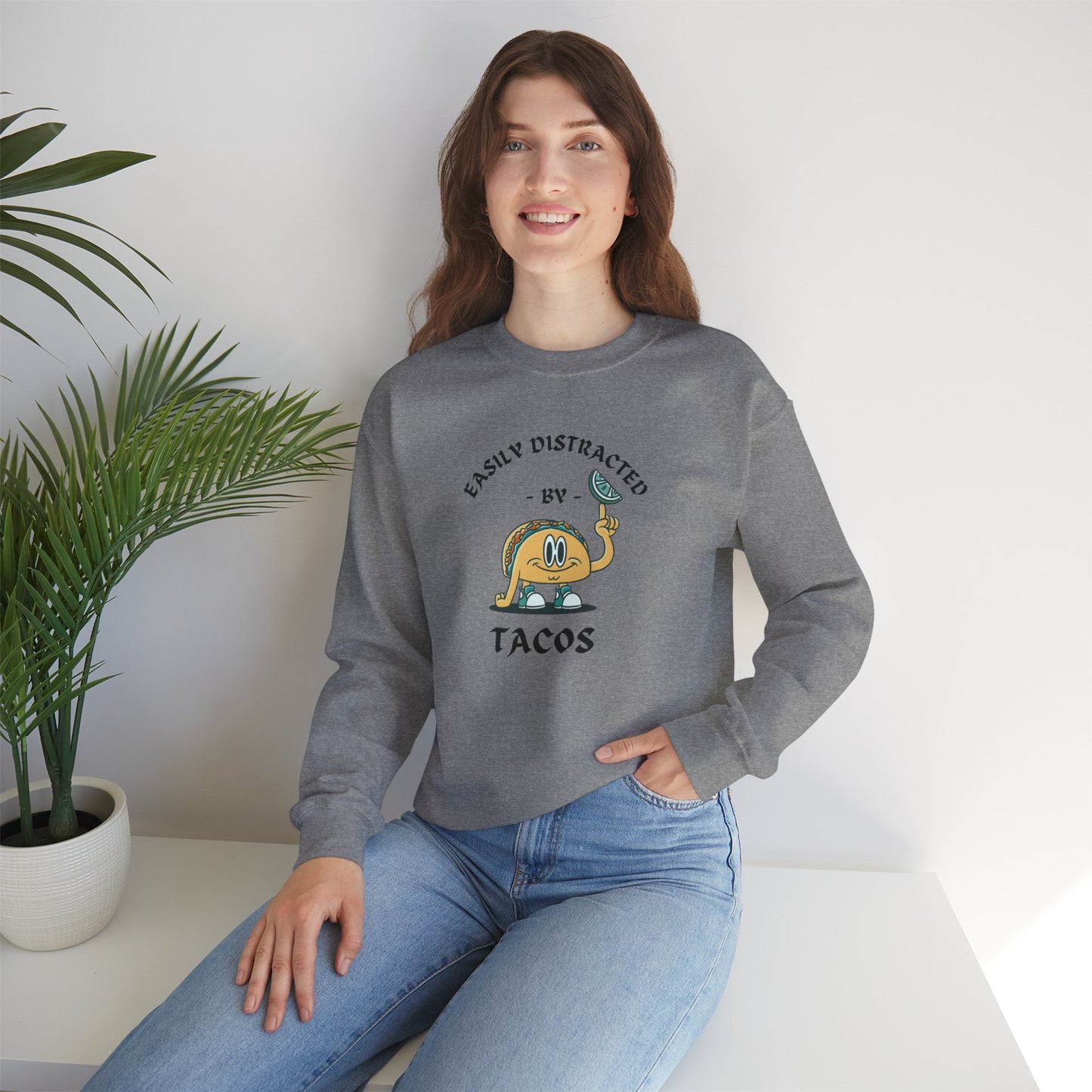 'Easily Distracted by Tacos' Unisex Heavy Blend™ Crewneck Sweatshirt